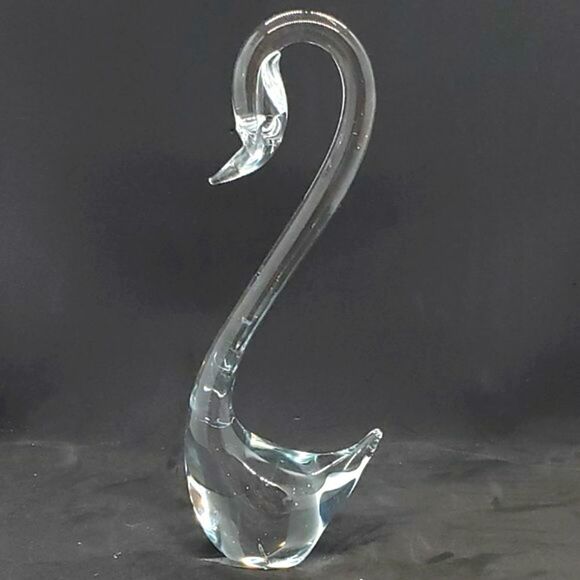 Vintage MCM Clear Art Glass Swan Paperweight or Figurine - Picture 1 of 13